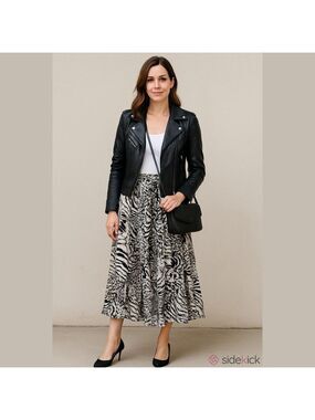 Retro 90's/Y2K Abstract Black and White Animal Print Maxi Skirt